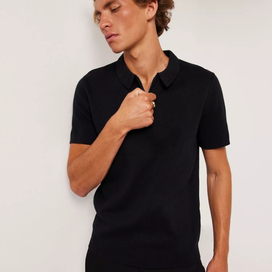 Toj Selected Homme | Slhflorence Ss Knit Zip Polo Ex Black