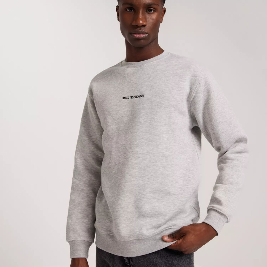 Toj Selected Homme | Slhhankie Logo Crew Neck Sweat Noos Light Grey Melange