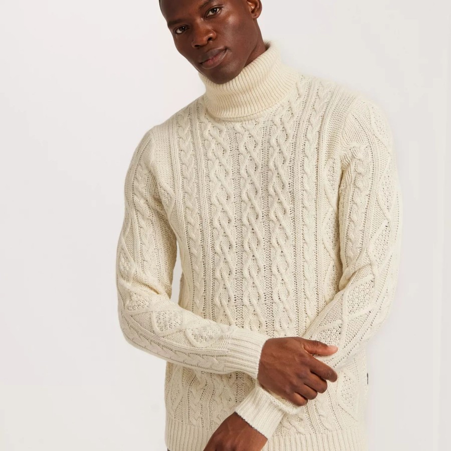 Toj Only & Sons | Onsrigge Reg 3 Cable Roll Neck Knit Antique White