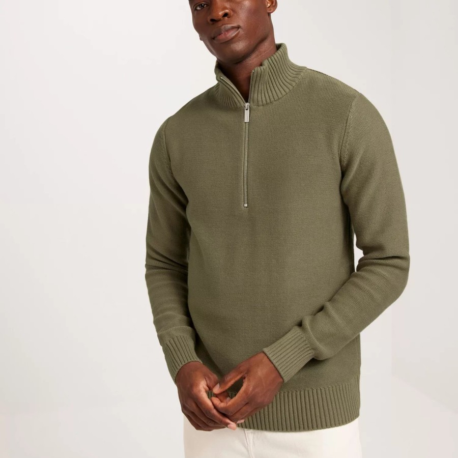 Toj Selected Homme | Slhaxel Ls Knit Half Zip W Mermaid Melange