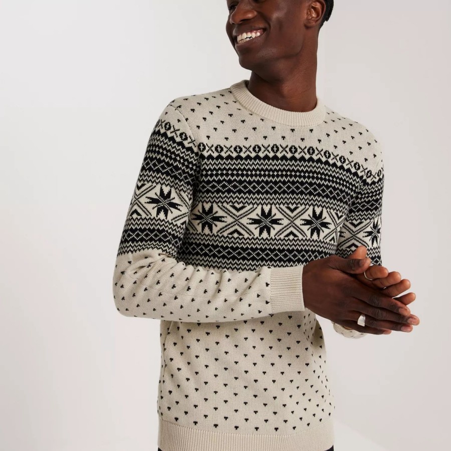 Toj Selected Homme | Slhclaus Ls Knit Crew Neck W Oatmeal Black