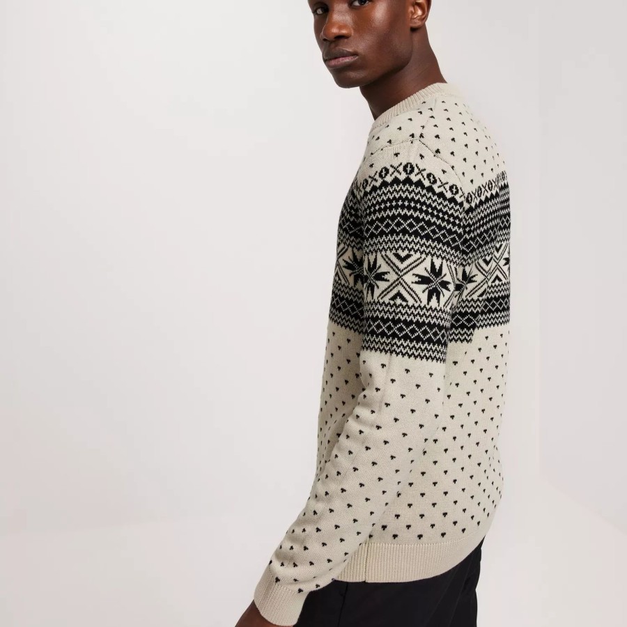 Toj Selected Homme | Slhclaus Ls Knit Crew Neck W Oatmeal Black