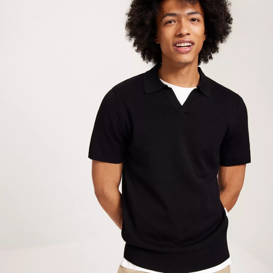 Toj Selected Homme | Slhteller Ss Knit Polo W Black