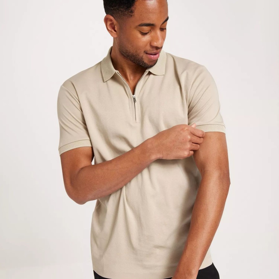 Toj Selected Homme | Slhfave Zip Ss Polo Noos Oatmeal