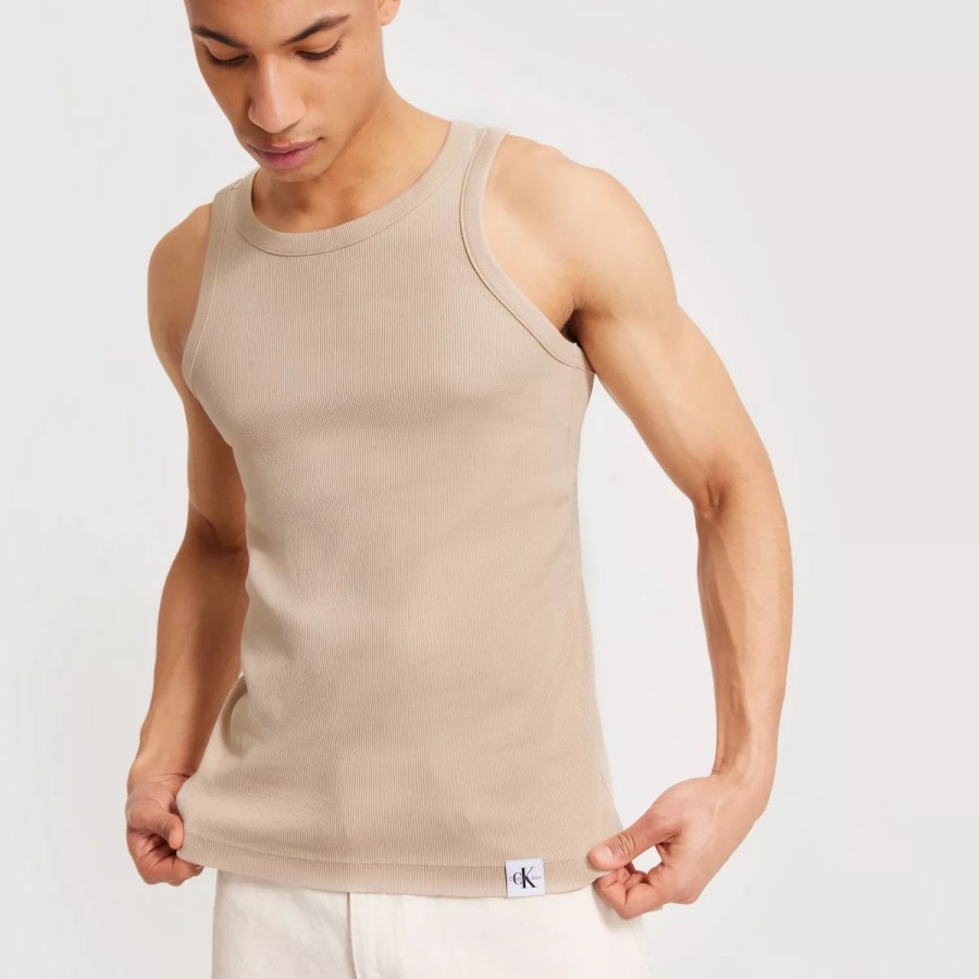 Toj Calvin Klein Jeans | Logo Tab Racer Back Tank Top Classic Beige