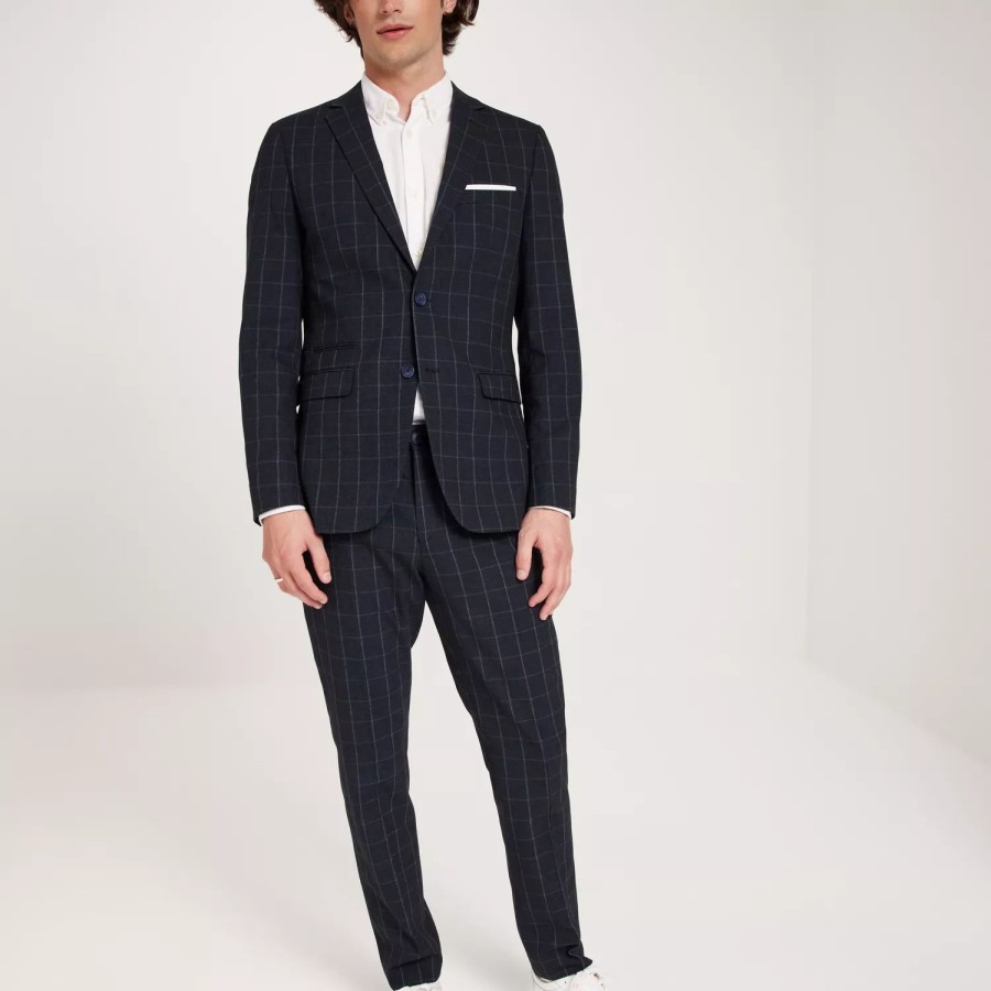 Toj Selected Homme | Slhslim-Oasis Linen Navy Chk Trs B Navy Blazer Check