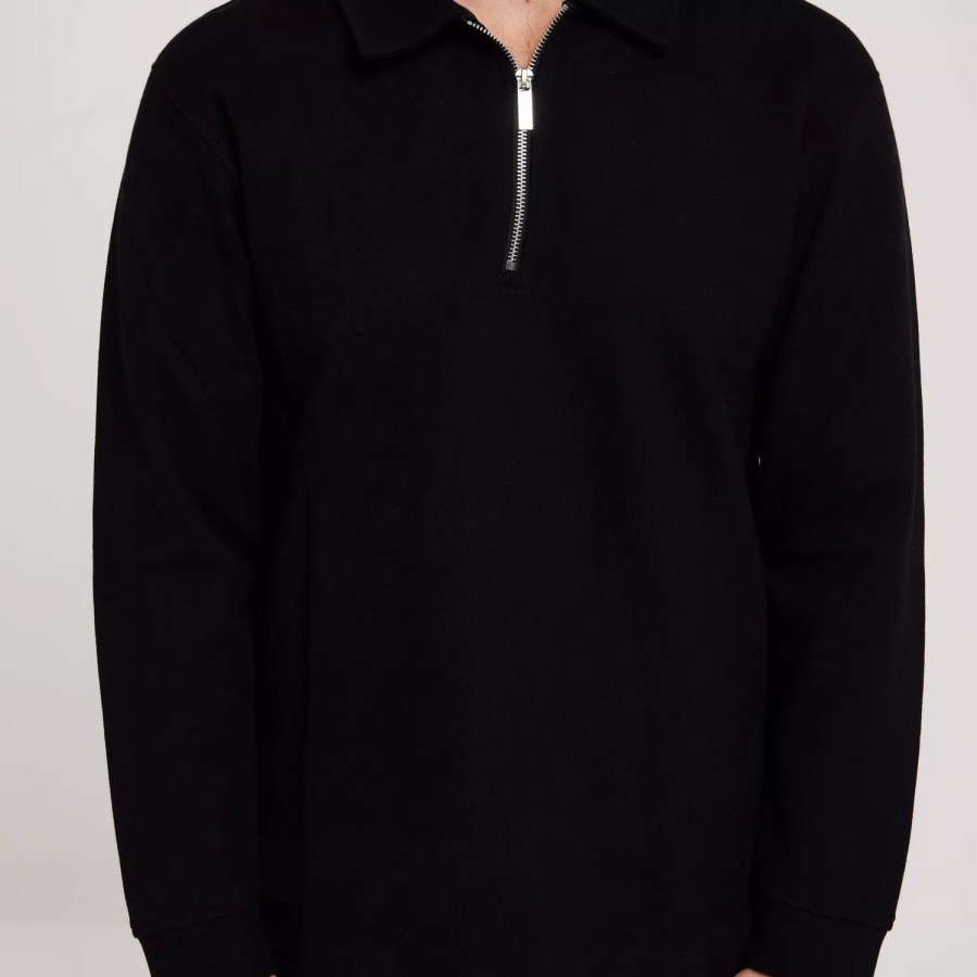 Toj Selected Homme | Slhrelaxdap Zip Ls Polo Black