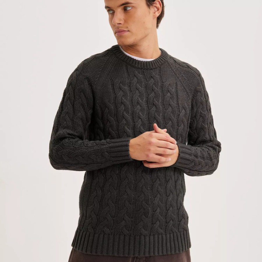 Toj Selected Homme | Slhbill Ls Knit Cable Crew Neck W Dark Grey Melange