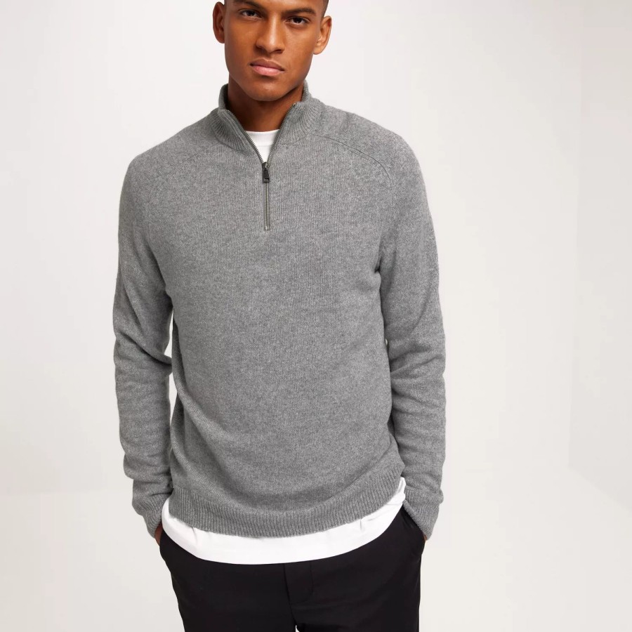 Toj Only & Sons | Onsedward Reg 7 Wool Half Zip Knit Dark Grey Melange