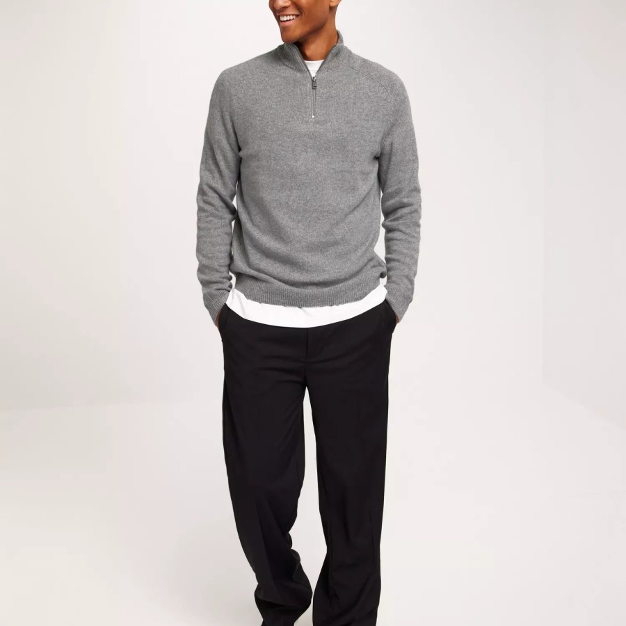 Toj Only & Sons | Onsedward Reg 7 Wool Half Zip Knit Dark Grey Melange