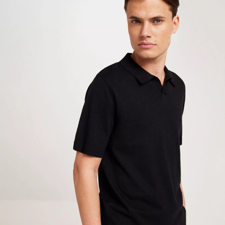 Toj Selected Homme | Slhlake Linen Ss Polo B Black