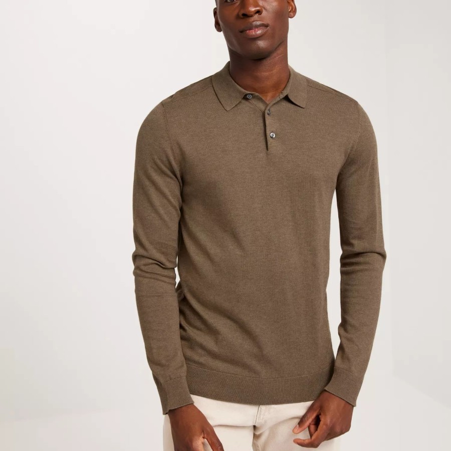 Toj Selected Homme | Slhberg Ls Knit Polo Noos Teak Melange