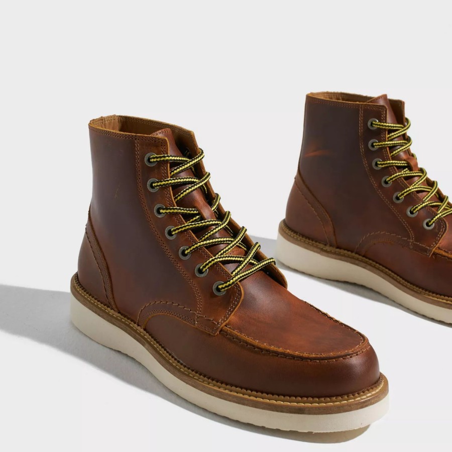 Sko Selected Homme | Slhteo New Leather Moc-Toe Boot Cognac