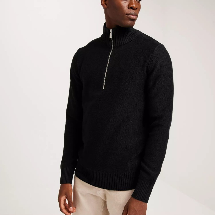 Toj Selected Homme | Slhaxel Ls Knit Half Zip W Black