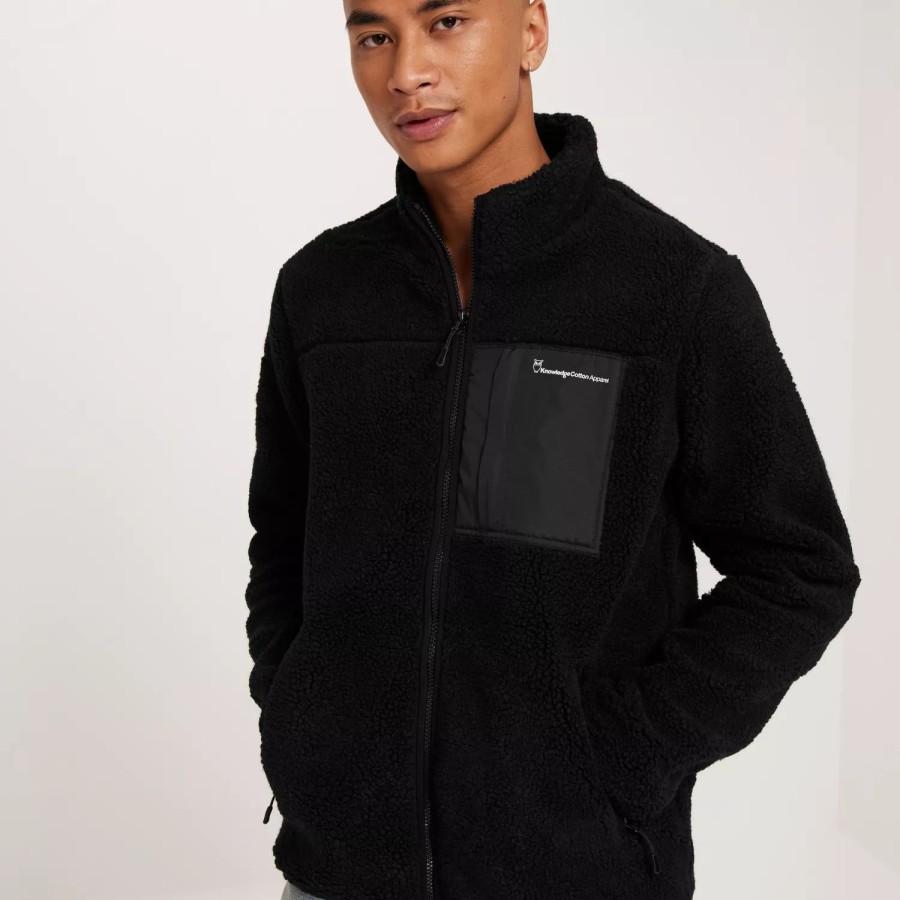 Toj KnowledgeCotton Apparel | Teddy Fleede Zip Sweat - Grs/Vegan Jet Black