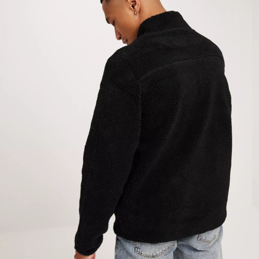 Toj KnowledgeCotton Apparel | Teddy Fleede Zip Sweat - Grs/Vegan Jet Black