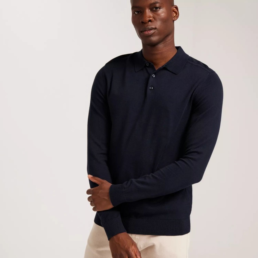 Toj Selected Homme | Slhberg Ls Knit Polo Noos Navy Blazer Melange