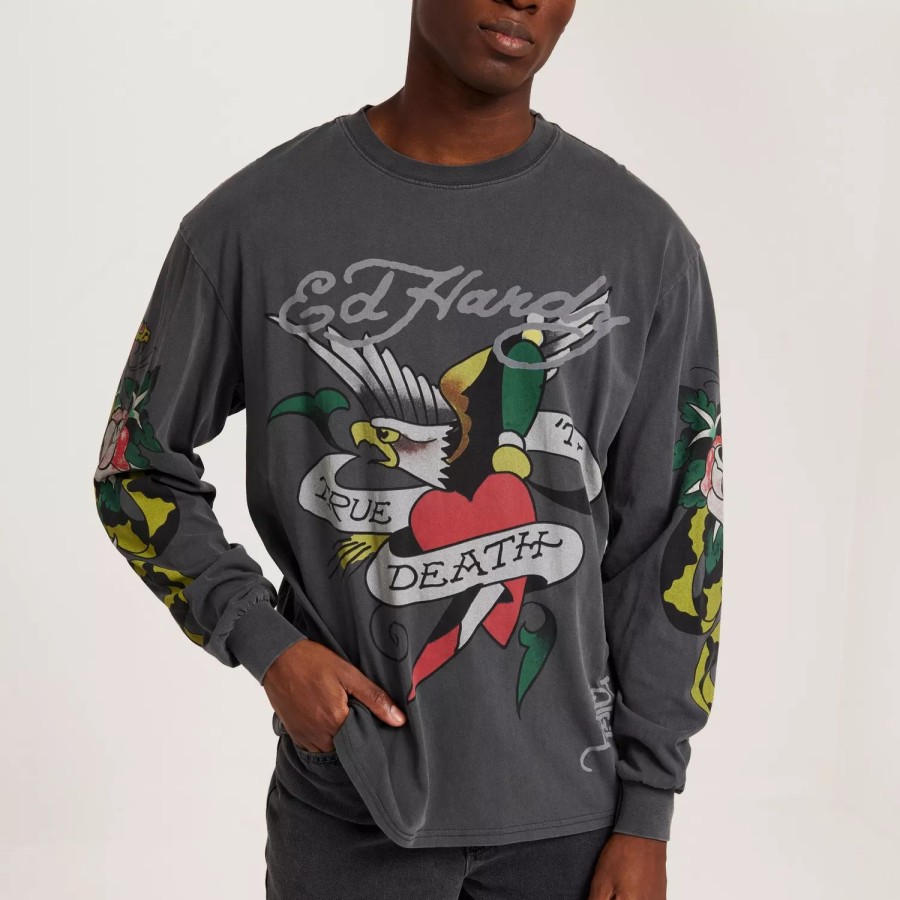 Toj Ed Hardy | True-Till-Rose-Snake Longsleeve Tee Washed Black