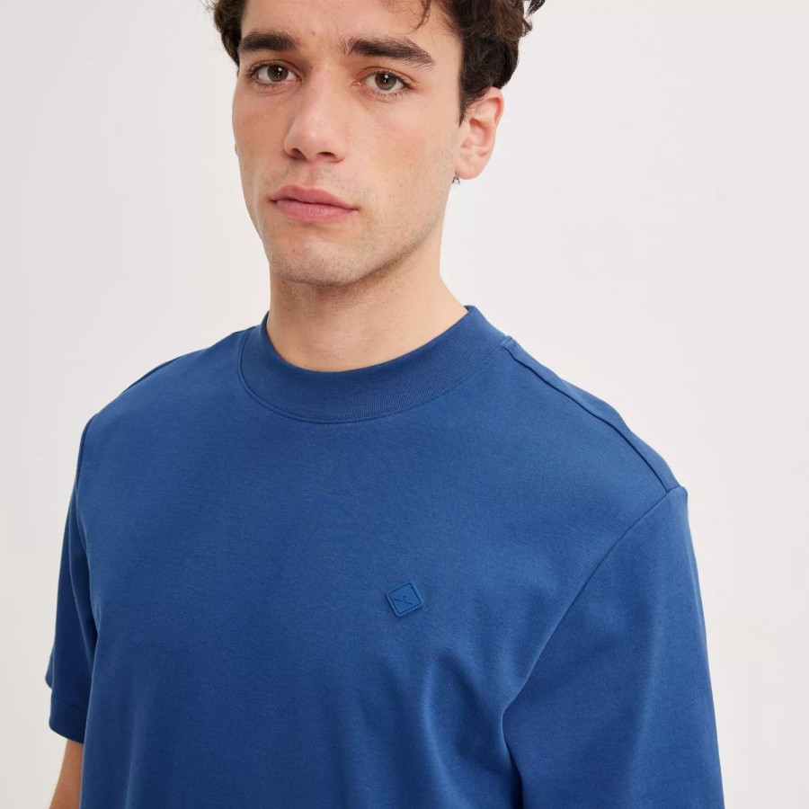 Toj J Lindeberg | Adan Patch Mock Neck Tee Navy Peony