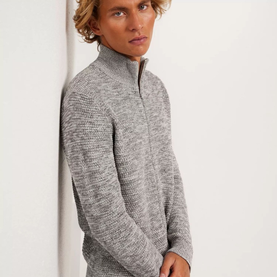 Toj Selected Homme | Slhvince Ls Knit Bubble Full Zip No Marshmallow Twisted W. Light Grey