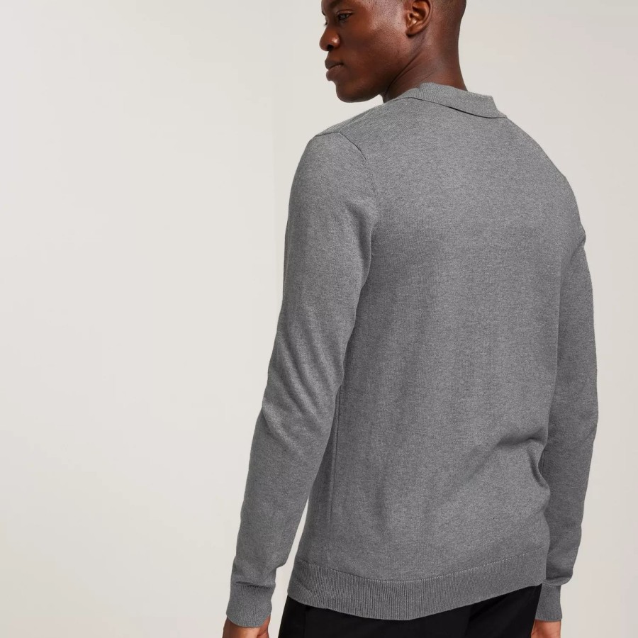 Toj Selected Homme | Slhberg Ls Knit Polo Noos Medium Grey Melange