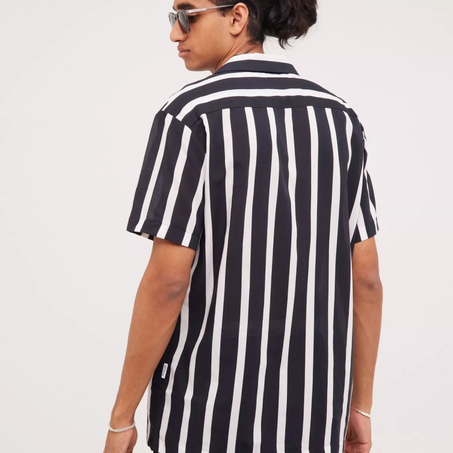 Toj Selected Homme | Slhreg-Air Shirt Ss Mix W Jet Black Stripes