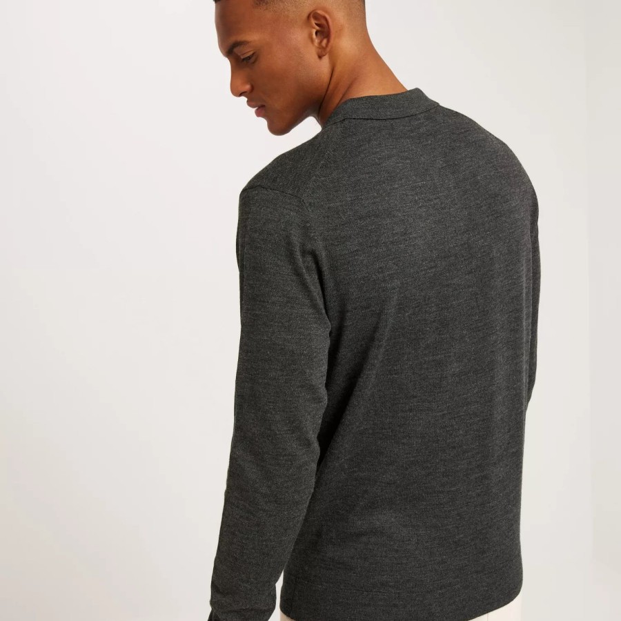 Toj Selected Homme | Slhtown Merino Coolmax Knit Polo No Medium Grey Melange