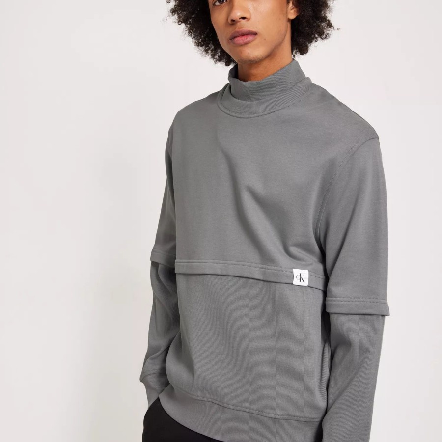 Toj Calvin Klein Jeans | Logo Tab Double Layer Crew Neck Grey