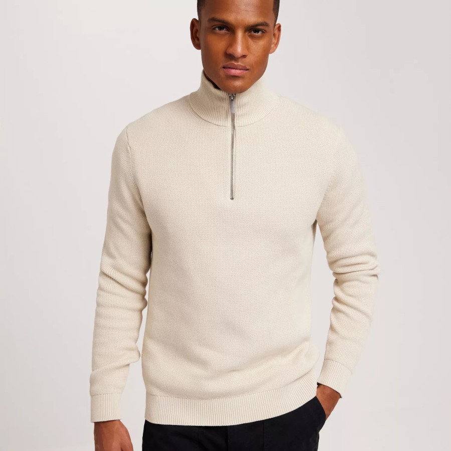 Toj Selected Homme | Slhdane Ls Knit Structure Half Zip Oatmeal