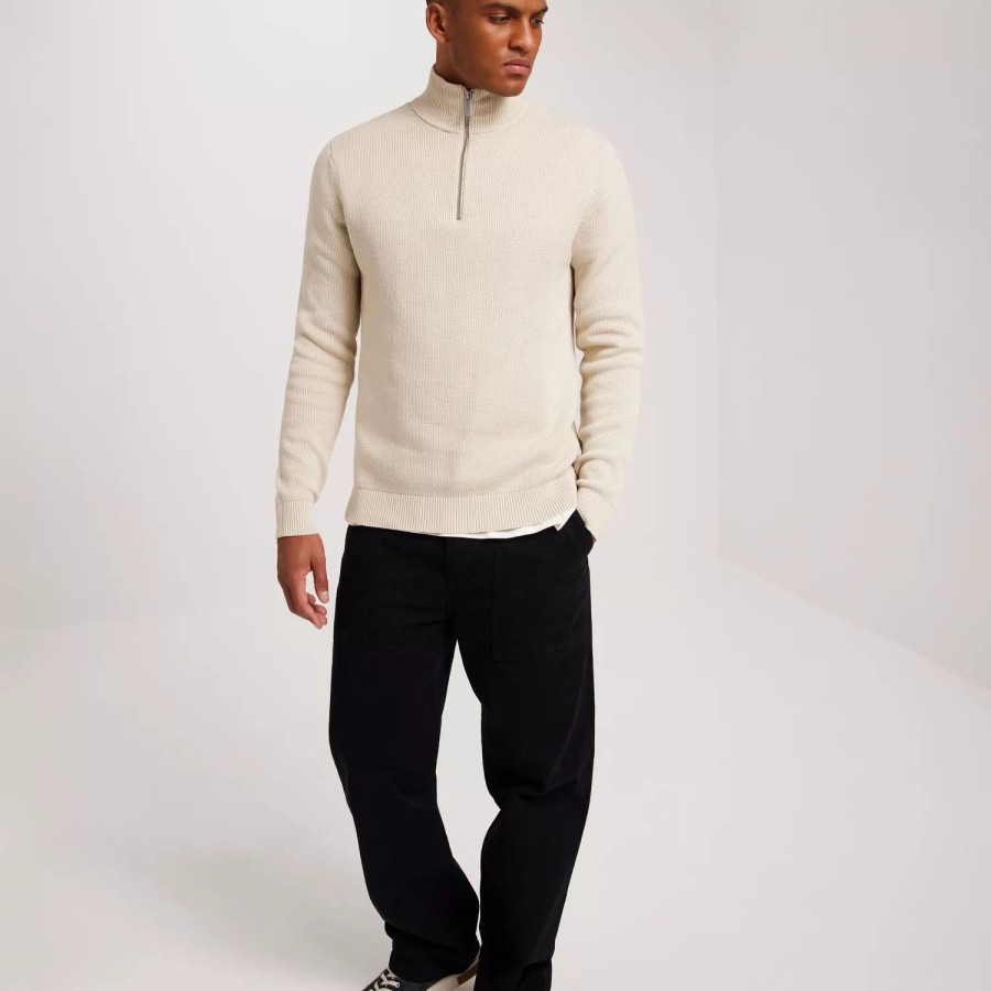 Toj Selected Homme | Slhdane Ls Knit Structure Half Zip Oatmeal