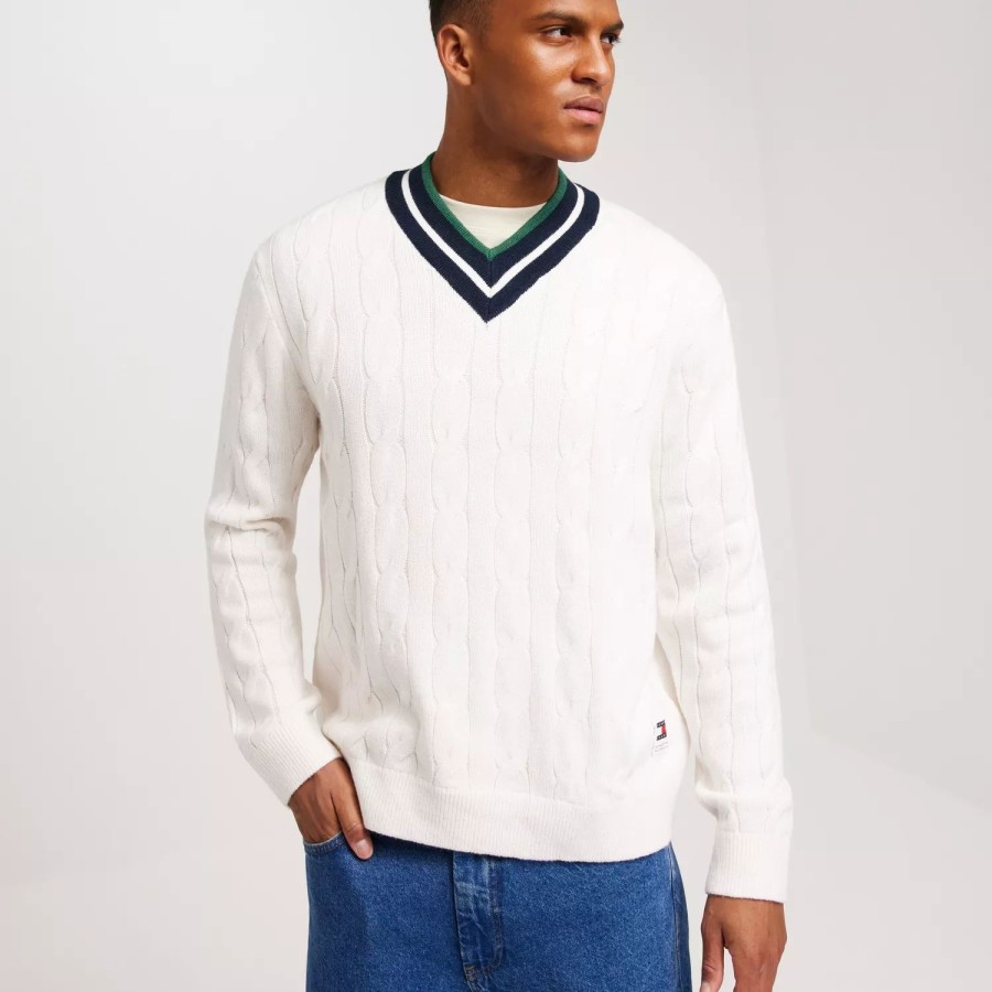 Toj Tommy Jeans | Tjm Reg V-Neck Cable Sweater Ancient White