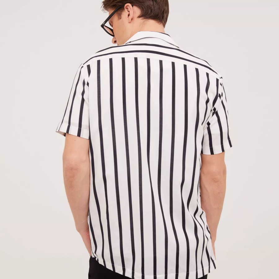 Toj Selected Homme | Slhreg-Air Shirt Ss Mix W Cloud Dancer Stripes