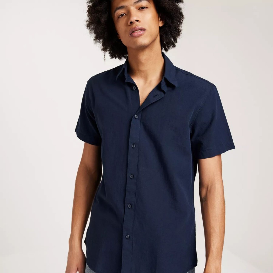 Toj Selected Homme | Slhregnew-Linen Shirt Ss Classic Dark Sapphire