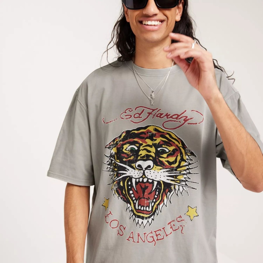 Toj Ed Hardy | La-Tiger-Vintage T-Shirt Washed Grey