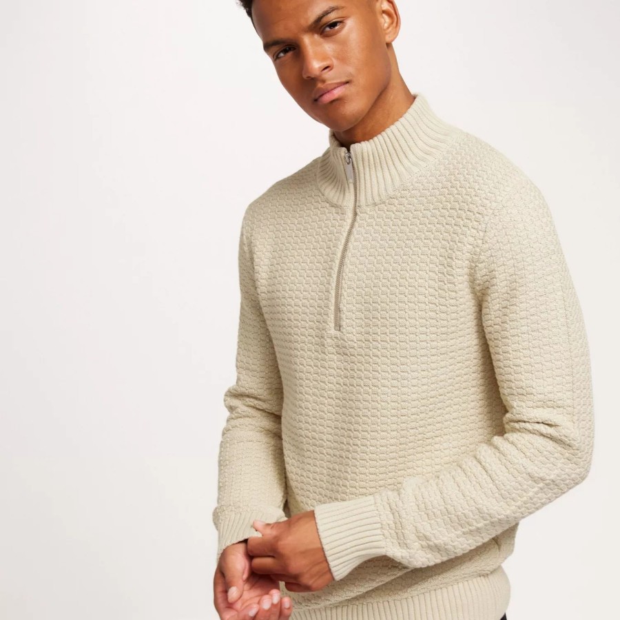 Toj Selected Homme | Slhthim Ls Knit Structure Half Zip Oatmeal