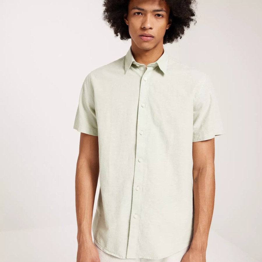 Toj Selected Homme | Slhregnew-Linen Shirt Ss Classic Desert Sage