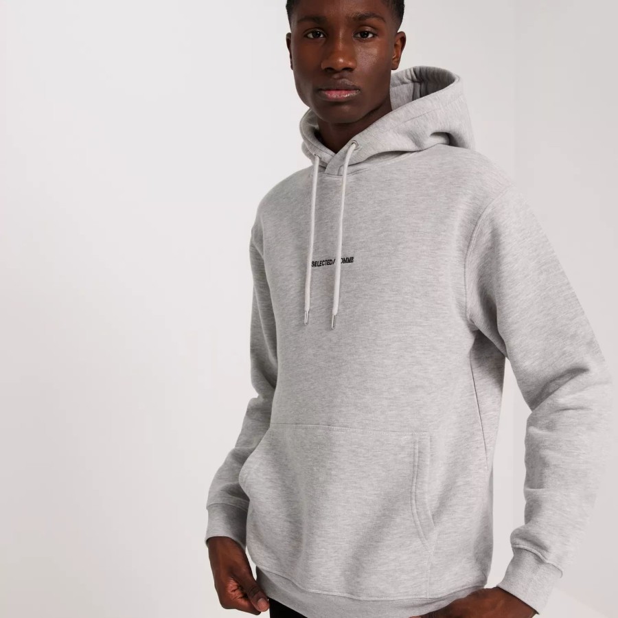 Toj Selected Homme | Slhhankie Logo Hood Sweat Noos Light Grey Melange