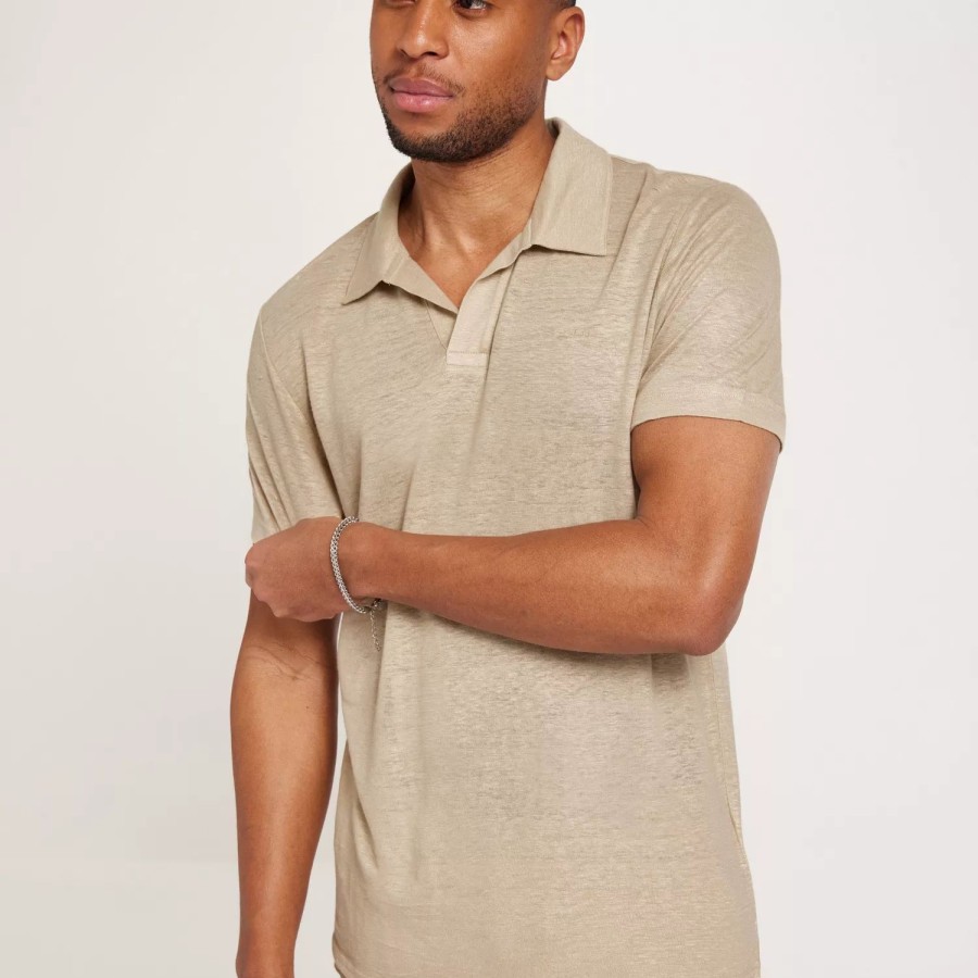 Toj Gant | Linen Solid Ss Polo Concrete Beige