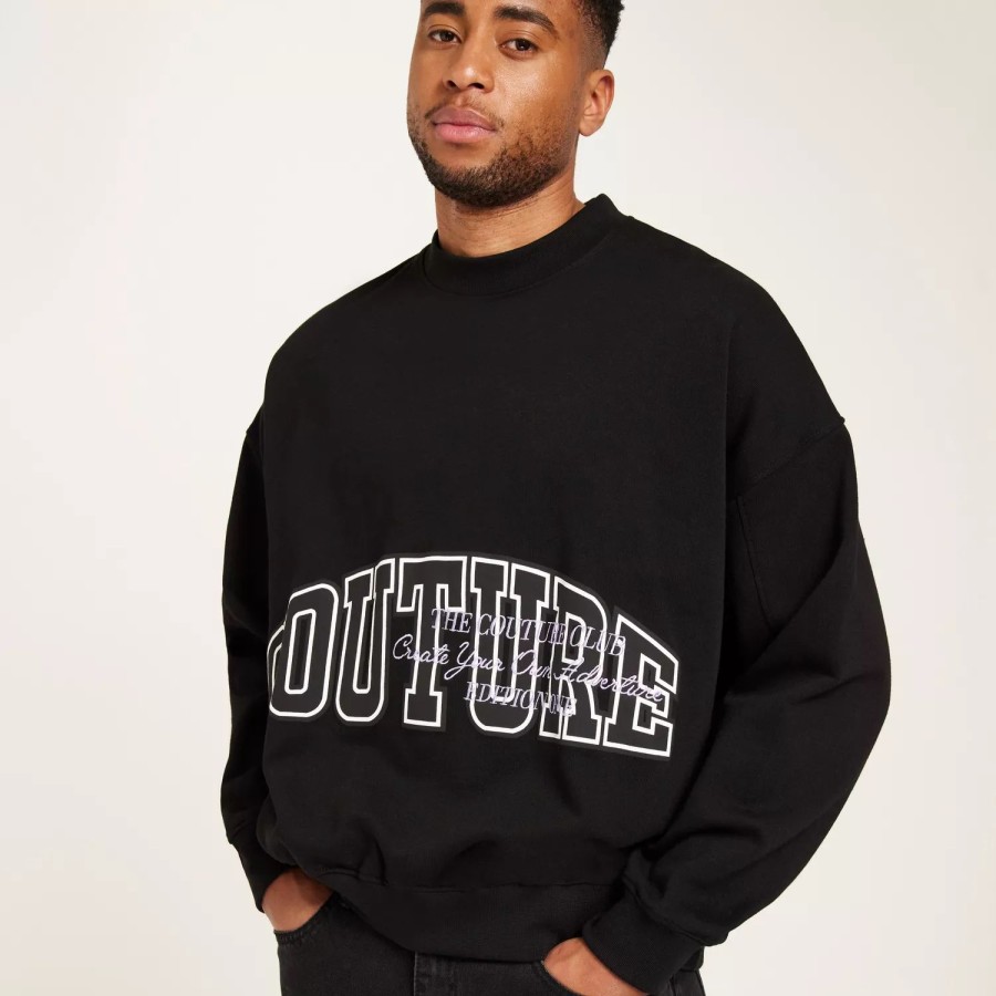 Toj The Couture Club | Varsity Puff Print Crew Black