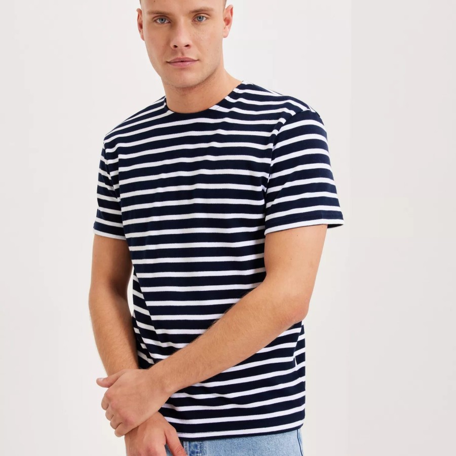 Toj Selected Homme | Slhbriac Stripe Ss O-Neck Tee Noos Navy Blazer Bright White