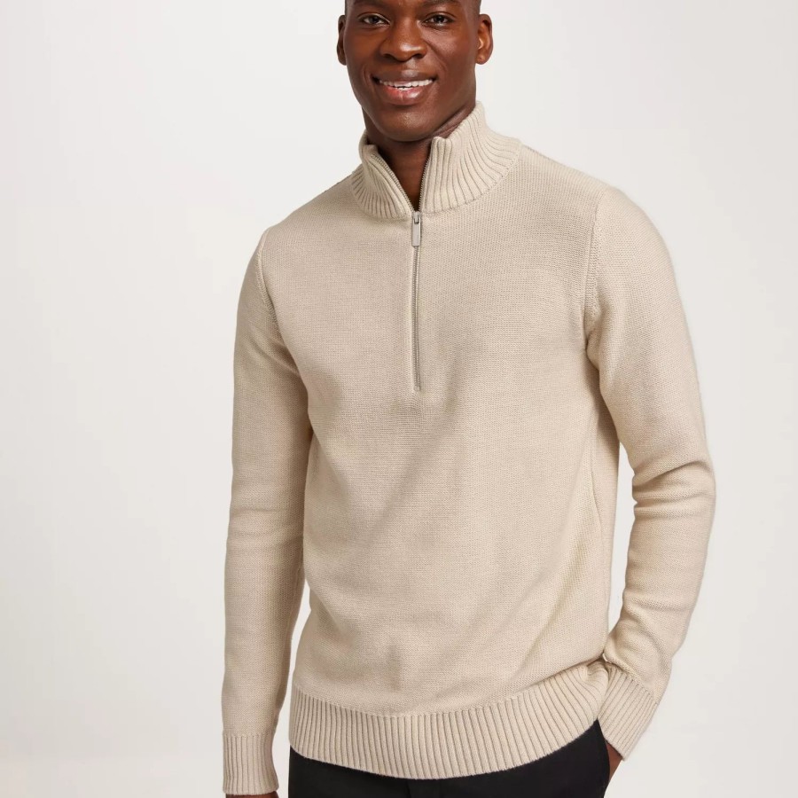 Toj Selected Homme | Slhaxel Ls Knit Half Zip W Oatmeal Melange