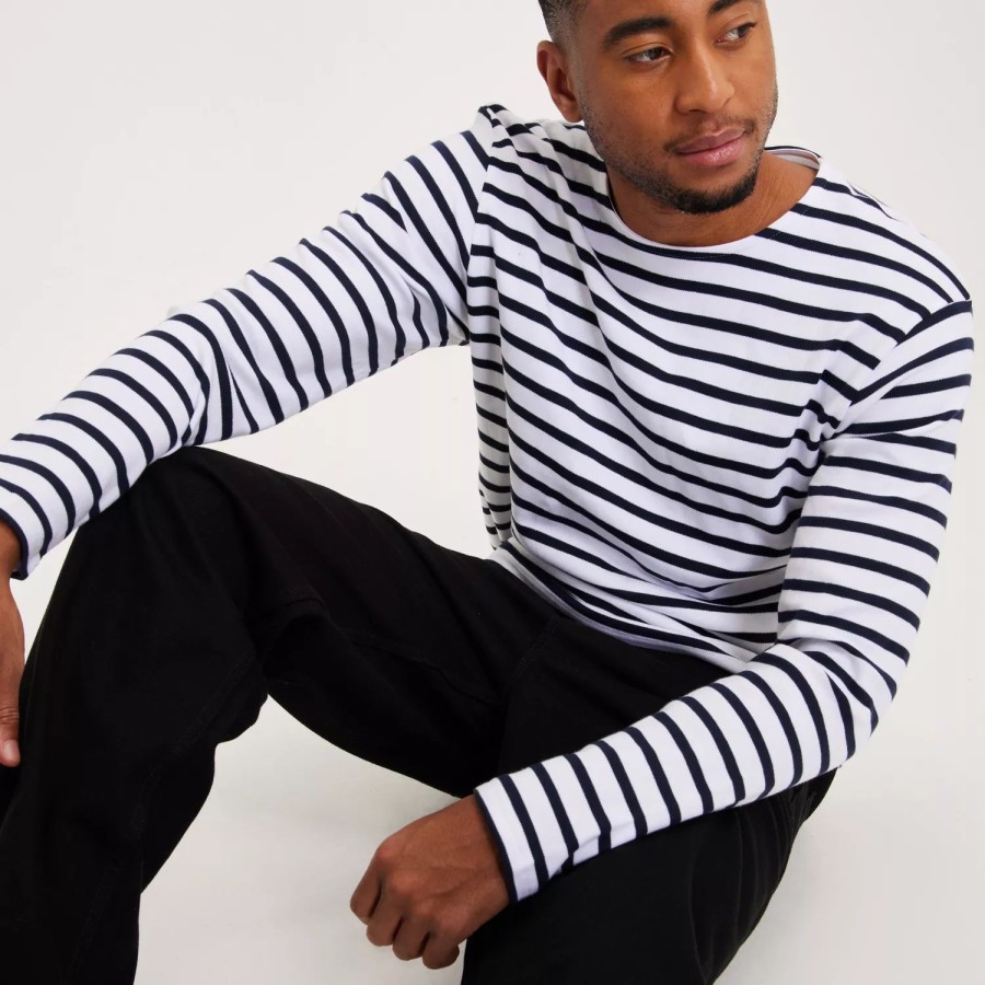 Toj Selected Homme | Slhbriac Stripe Ls O-Neck Tee Noos Bright White Navy Blazer